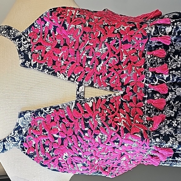 THML, SUMMER Blue and white dress with pink enbroidery medium. Y2K - Picture 2 of 11